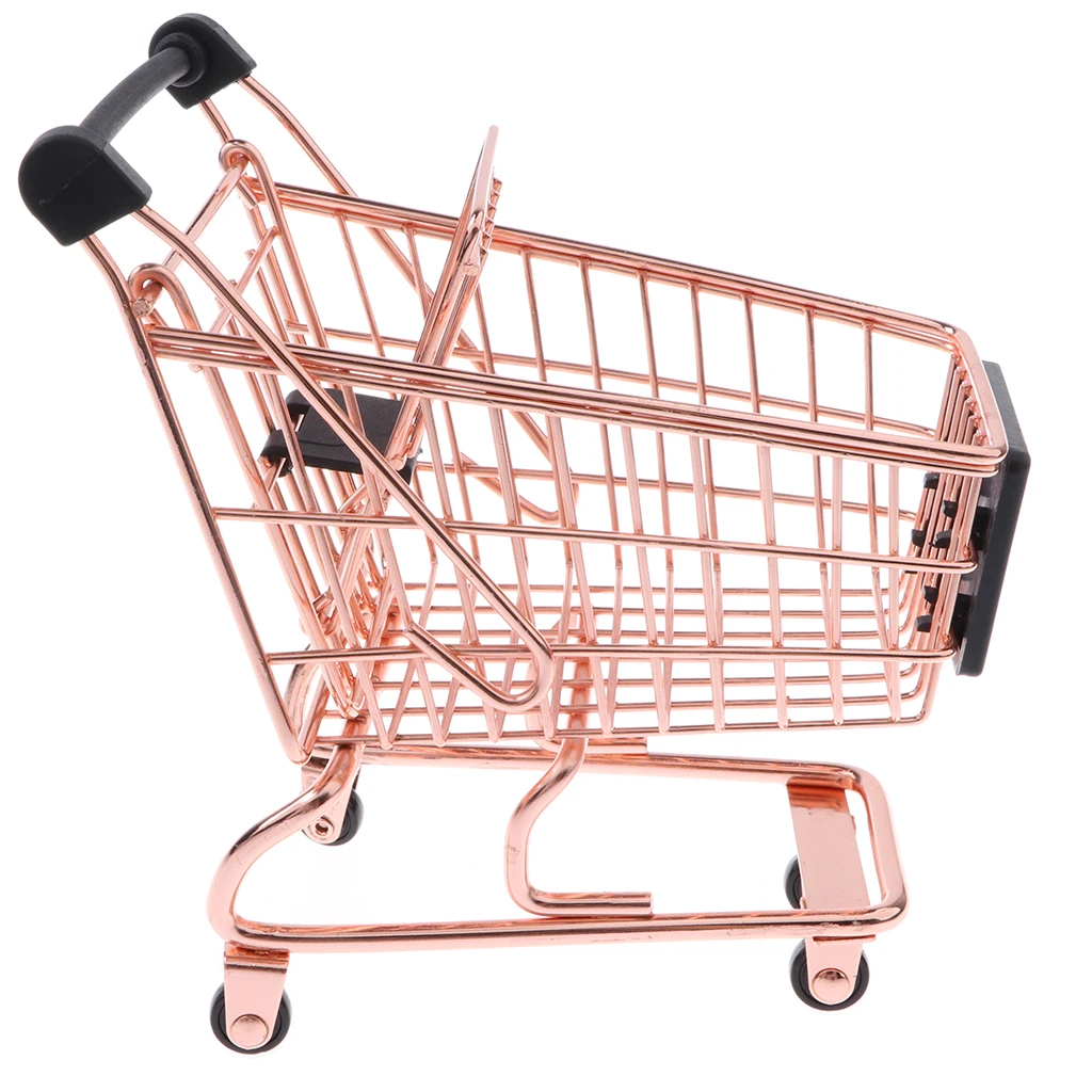 Mini Metal Shopping Cart Salesman Sample Kids Pretend Play Toy - Rose Gold