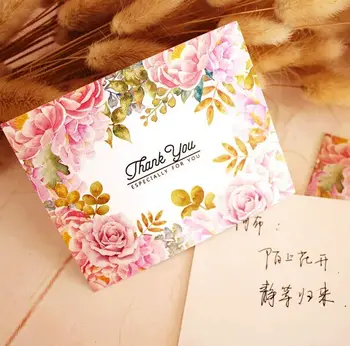 

Free shipping 100pcs/lot Pink roses small greeting card memo card graffiti card Party Gift" Thank You" postcard set