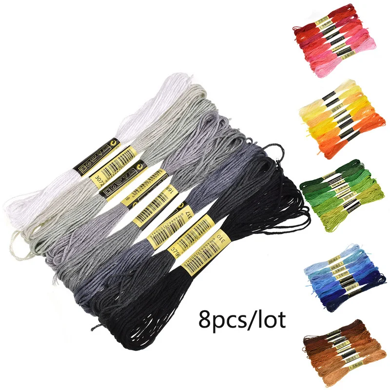 

8pcs/lot Similar Color Threads Cross Stitch Floss 6 Shares Embroidery Thread Sewing Skeins Craft For Handmade Accessories