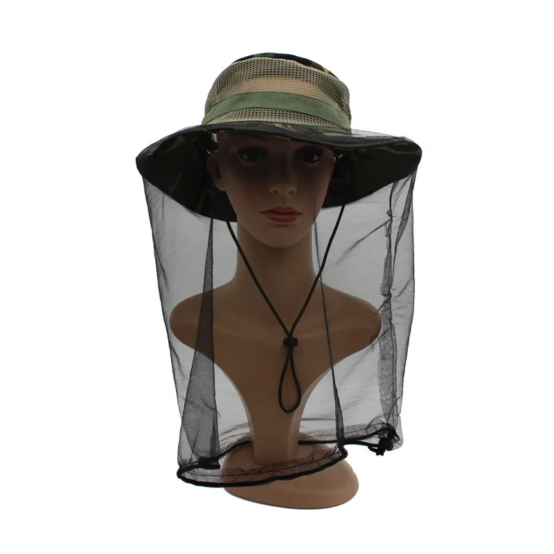 

Fisherman Hat Sunshade Anti-Mosquito Fishing Cap Mesh Head Net Fishing Bucket Hat Camping Wild Jungle Mask Face Protect Caps