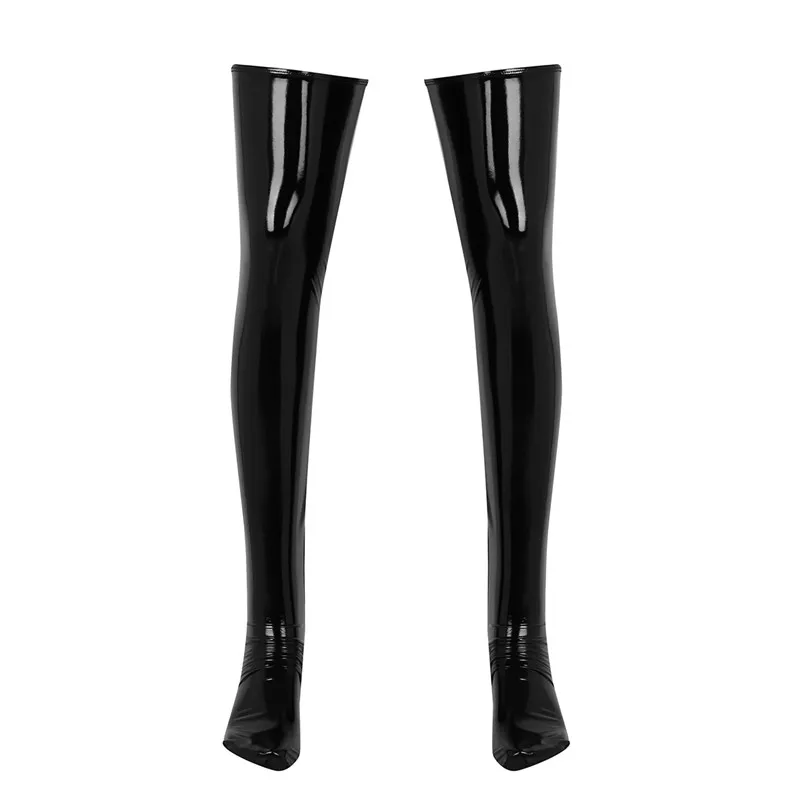 1 пара черные мужские Нескользящие мягкие эластичные Wetlook чулки до бедра из