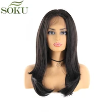 SOKU синтетические парики на шнурках спереди для черных женщин часть 1B черный цвет прямые 24 дюйма парики Безглютеновые термостойкие волокна парик