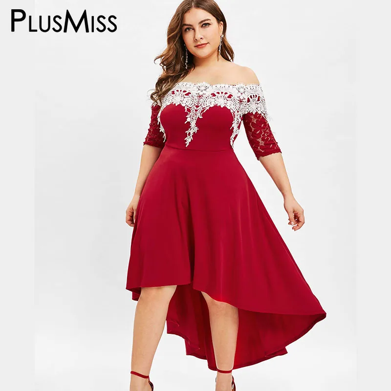 

PlusMiss Plus Size 5XL Sexy Off The Shoulder Maxi Long Dress Women Lace Crochet Elegant Party Dresses Large Size XXXXL XXXL XXL