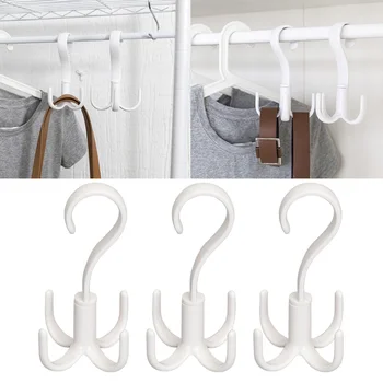 

3pcs Tie Organizer 360 Degree Rotating Four Hooks Creative Multifunction Towels Hanger Closet Organizer for Tie Scarves Shoes