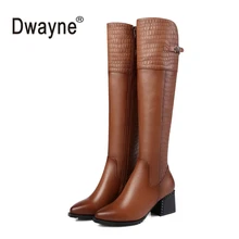 Высококачественные ботинки из натуральной кожи квадратный каблук осень-зима сапоги до колена Пикантные теплые боты; обувь женщина 330-190