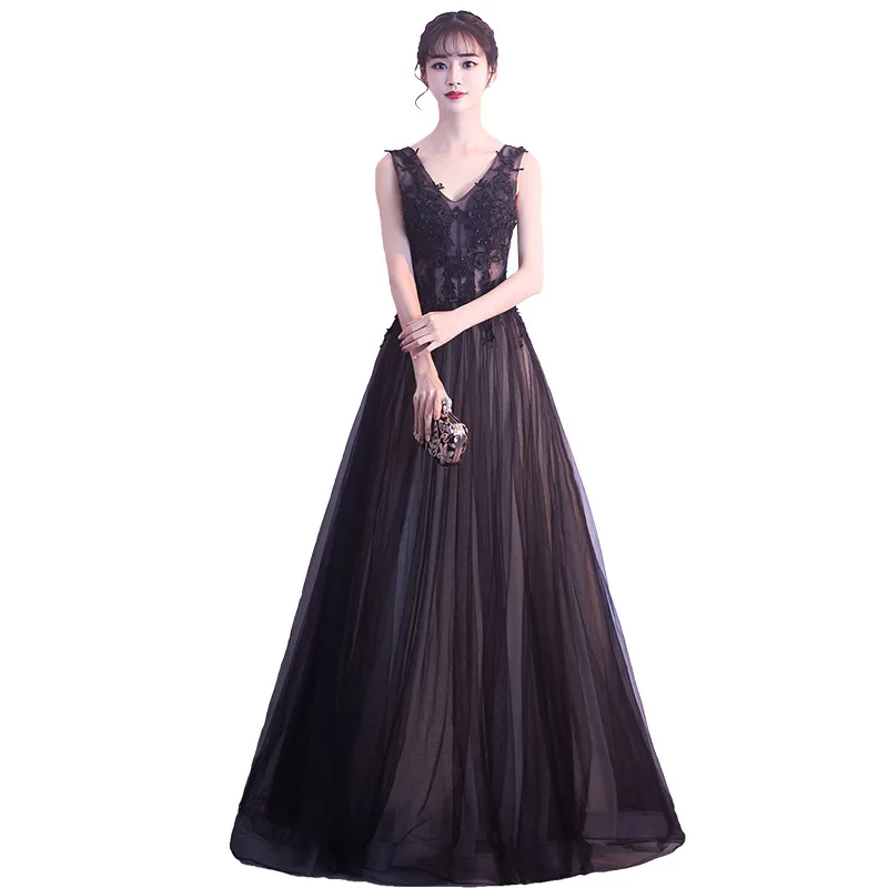 

Banquet Black Evening Dress 2019 New Spring Long Style Female Elegant Slim Prom Dress Sexy V-neck Backless Party Dresses