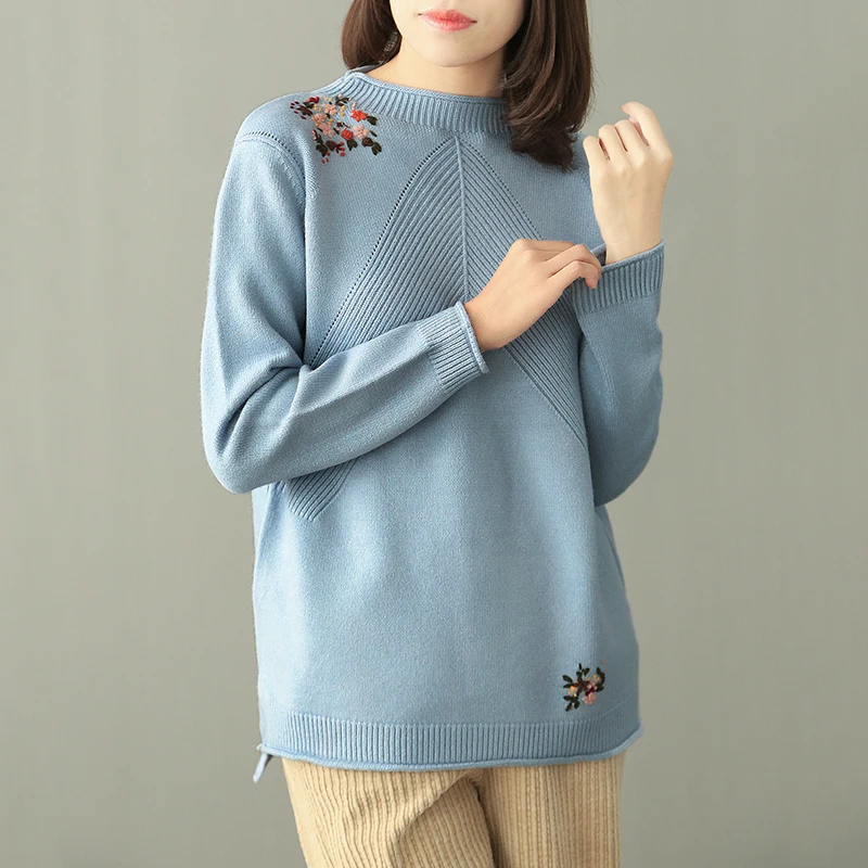 Retro Hand embroidery pullover sweater autumn winter 2108 mori girlin