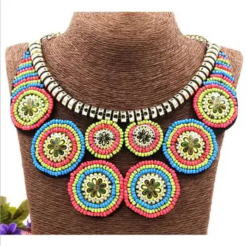 

Female Vintage Choker Pendants&Necklaces Big Boho Necklaces Ethnic Bohemian Jewelry Statement Tribal Colorful Handmade Beading