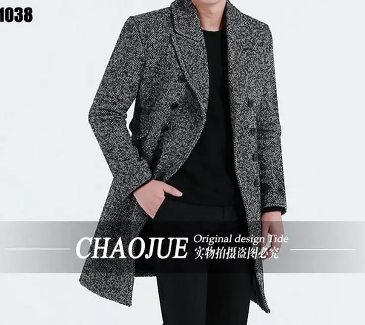 Зимний Тренч, мужское модное тонкое шерстяное пальто средней длины с большим отворотом, шерстяное пальто Верхняя одежда S-5XL