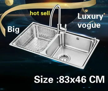 Cheap Free Shipping Apartment Kitchen Double Groove Sink Standard Do The Dishes 304 Stainless Steel Big Hot Sell 83x46 CM