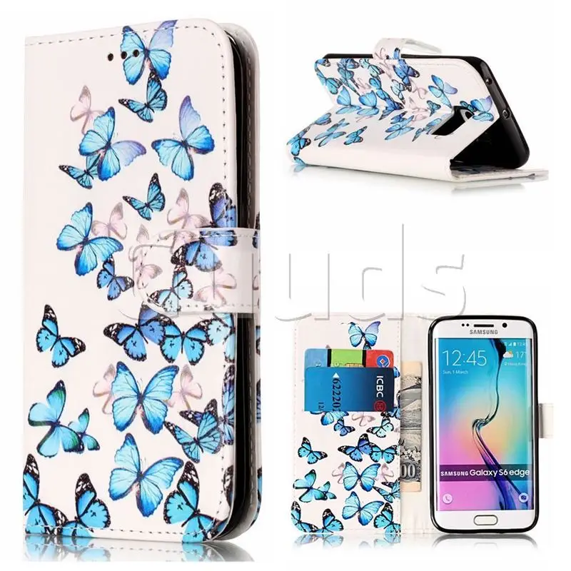Blue Vivid Butterflies PU Leather Wallet Case for Samsung Galaxy S6 Edge G925