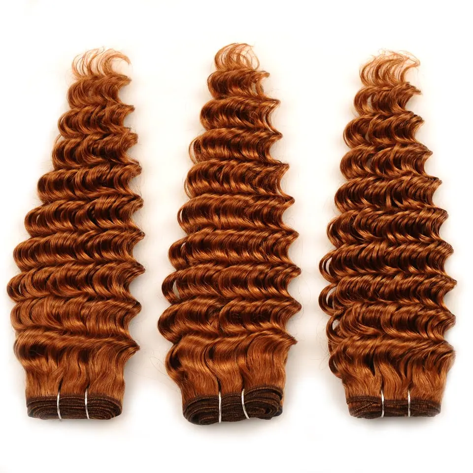 Pinshair Pre-Colored Deep Wave Malaysian Human Hair Weave 4 Bundles Brown 30 Deep Wave Non-Remy Hair Weaving Extension 400gPack (9)