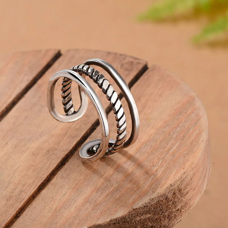 Богемное винтажное 925 пробы Серебряное многослойное кольцо для женщин модное массивное ювелирное изделие регулируемое кольцо на палец подарки для девочек