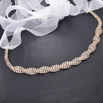 

Rhinestone women belt for bridal prom dress crystal strass sash appliques with buckle gold plating wedding dresses accessories