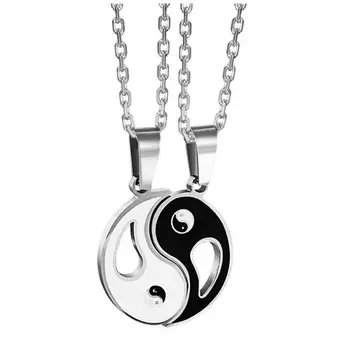 

Stainless steel jewelry can be split couples Tai Chi gossip necklace retro classical folk style pendants Chain #2