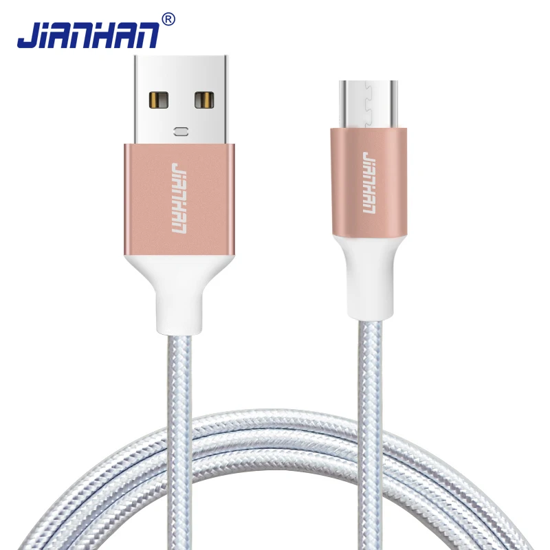 JIANHAN Micro USB кабель с оплеткой для передачи данных 2.4A Быстрый зарядный