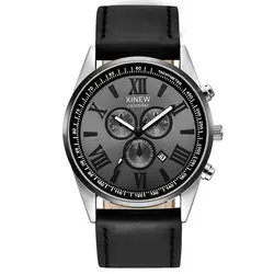 Дата Бизнес часы Для мужчин марка роскошный подарок Для мужчин; кожаный ремешок спортивные аналоговый Военная кварцевые наручные часы Relogio
