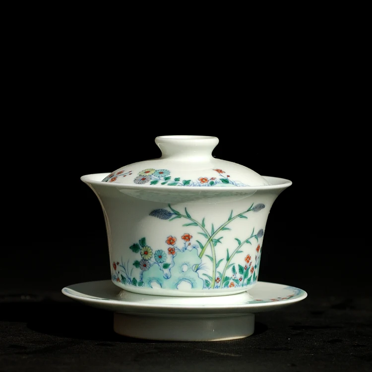Hand-painted Constracting Colors Tai Hu Lake Stone and Flowers Pattern Tureen Antique Ceramic Tea Set Porcelain Bowl | Дом и сад