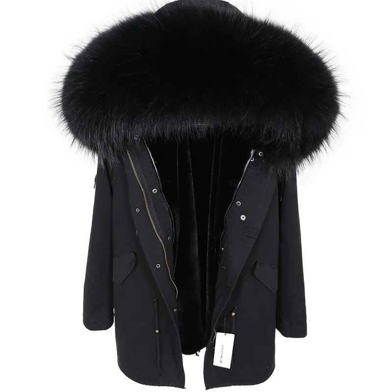 Зимняя женская куртка, пальто с натуральным мехом, длинная парка с воротником из натурального меха енота, верхняя одежда, черная уличная одежда, 3 в 1, модный бренд