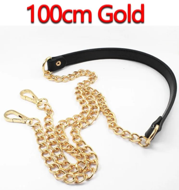 100cm Gold Diy 60 см-160 см сменная сумка через плечо с ремешком Diy черная искусственная кожа, ручка с золотом, серебром, пистолет черный, бронзовые металлические цепи - Цвет: 100cm Gold