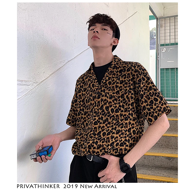 Privathinker Leopard Гавайские рубашки для мужчин Мода 2019 s Harajuku повседневное рубашка с