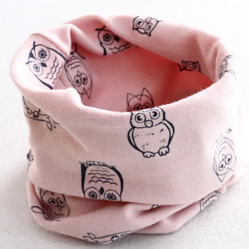 Бандана для малышей; осенне-зимний шарф для детей; теплый хлопковый шарф для мальчиков и девочек - Цвет: owl pink