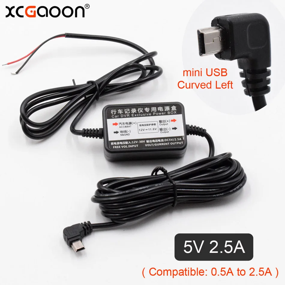 XCGaoon автомобильный DC преобразователь модуль вход 12 В 24 В выход 5 в 2.5A с мини-usb/Micro USB кабель 3,1 м защита от низкого напряжения - Название цвета: mini Curved Left