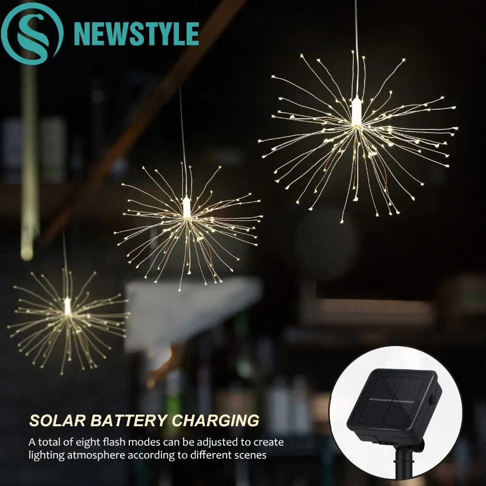 Holiday Lighting DIY Fireworks Solar String Lights For Garden Decoration LED String Christmas Fairy lights Outdoor Solar Lamps Holiday Lighting DIY Fireworks Solar String Lights For Garden Decoration LED String Christmas Fairy lights Outdoor Solar Lamps