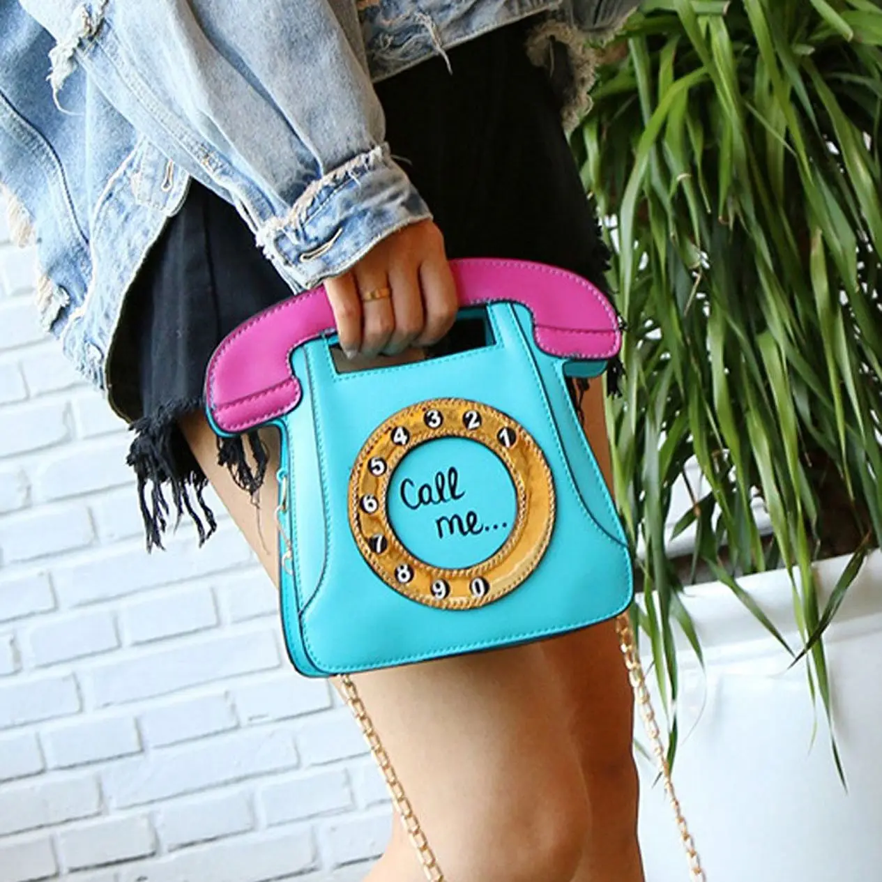 ABDB Telephone Shaped Women Retro Cross Body Bag PU Leather Clutch Purse Chain Bag