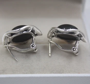 

Real Sterling S925 Silver Stud Earrings Black Agate Zircon Square For Women Ladies Girl 23*23mm Stud Earrings Earrings