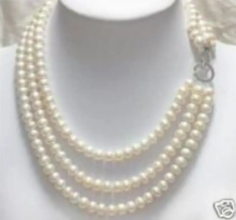 

3 rows 7-8mm white freshwater pearl necklace 17"-19" AAALLL
