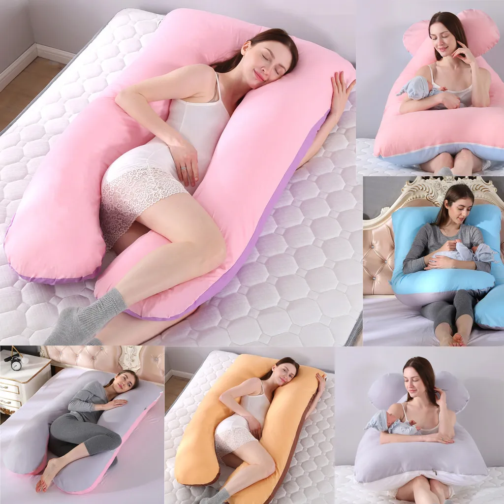 Women Maternity Pregnant Solid Sleeping U-Shaped Pillow Abdominal Cushion Multi Function Side Protect Cushion Cover for Pregnant