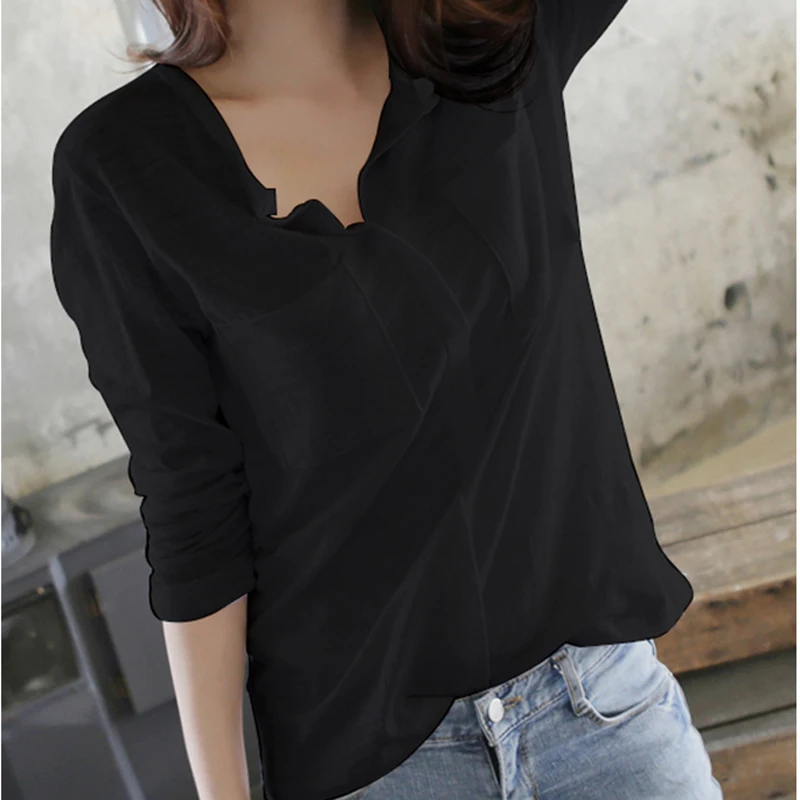 Camiseta de Mujer 2018 otoño Mujer camiseta moda Sexy cuello pico algodón sólido Tops Casual Mujer manga larga Camisetas Mujer Camiseta de Mujer 2018 otoño Mujer camiseta moda Sexy cuello pico algodón sólido Tops Casual Mujer manga larga Camisetas Mujer
