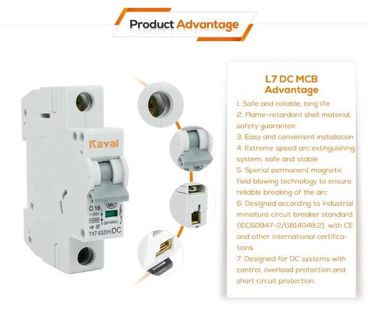 Genuinel Kayal DC L7 250 в 500 в 750 В 1000 в бытовой автоматический выключатель 1 2 3 4 P Тип C Мини автоматический выключатель 1200 в Mcb