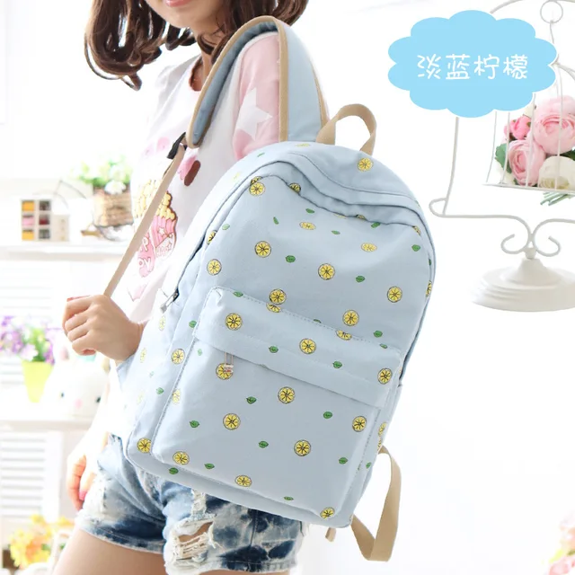 Preppy Style School Bag High Quality Canvas Dot Striped Back Pack Cute ...