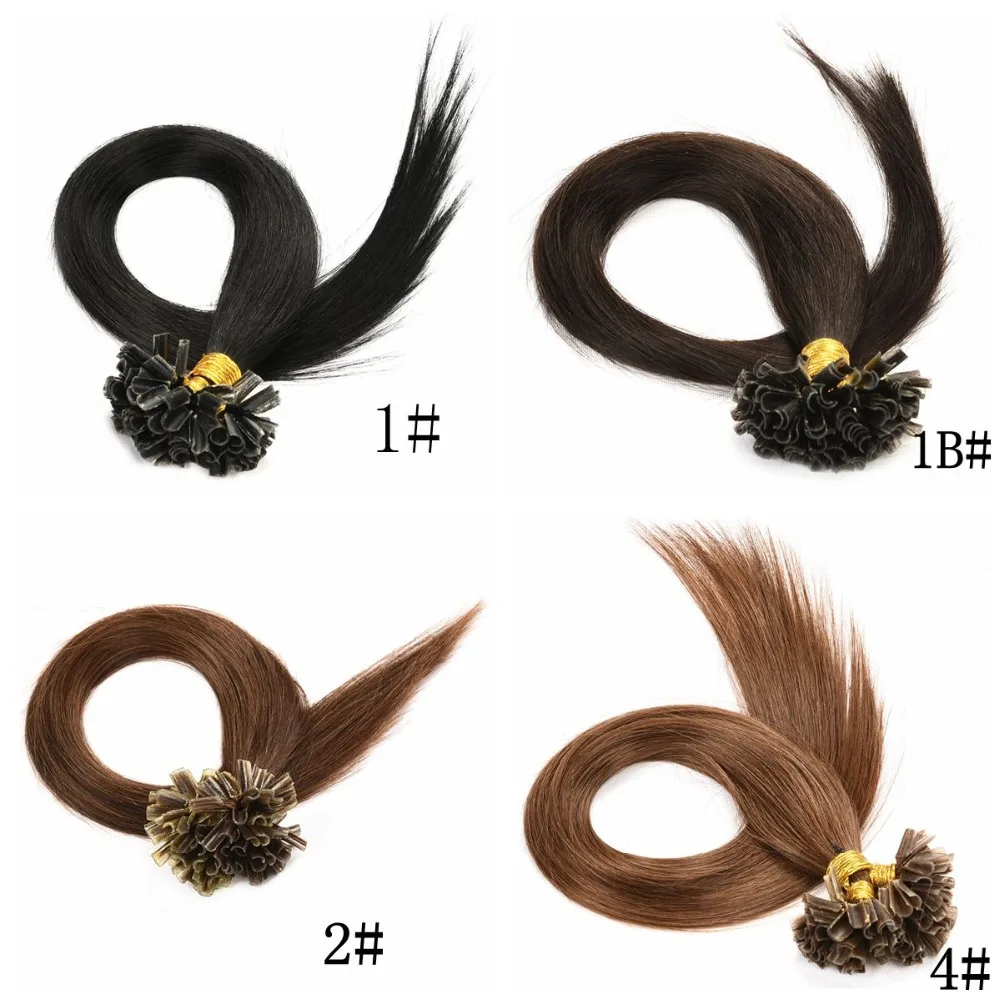 

Brazilian U Tip Nail Tip Human Hair Extensions 100 Strands18"-22" Remy Straight Keratin Fusion Pre-bonded Human Natural Hair