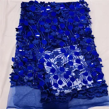 

2019 Latest African Net Lace Fabric, High Quality 3d Sequins Nigerian Wedding Lace Fabrics 5Yards Sequins French Tulle lace