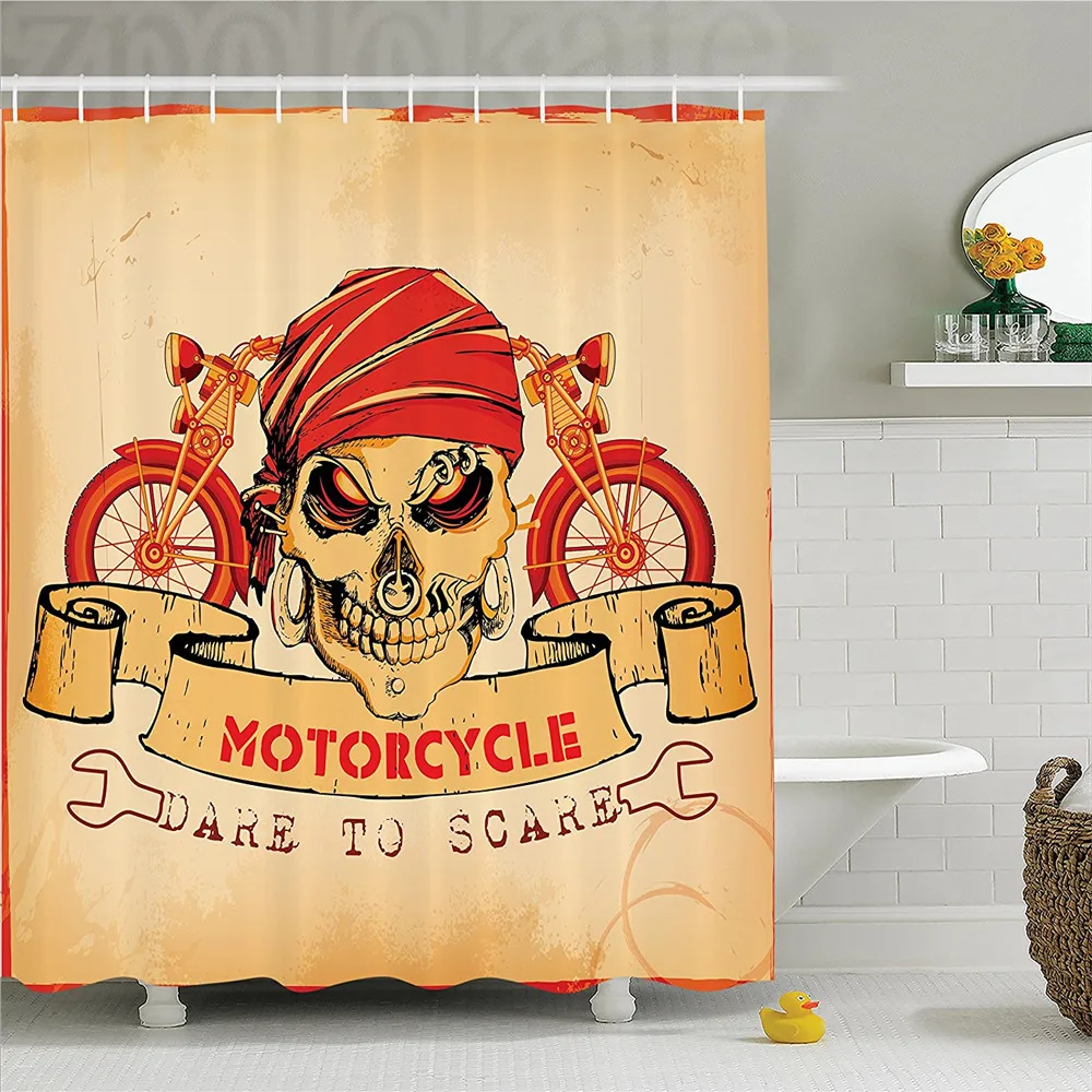 Manly Decor Shower CurtaIn Set Illustration Of Skull Classics