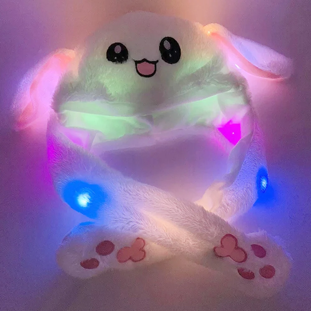 

Newly Cute funny Moving Rabbit Ear plush Hat Airbag Cap LED Plush toys Ear Up Down soft airbag cap Toy for Girls Kids gift