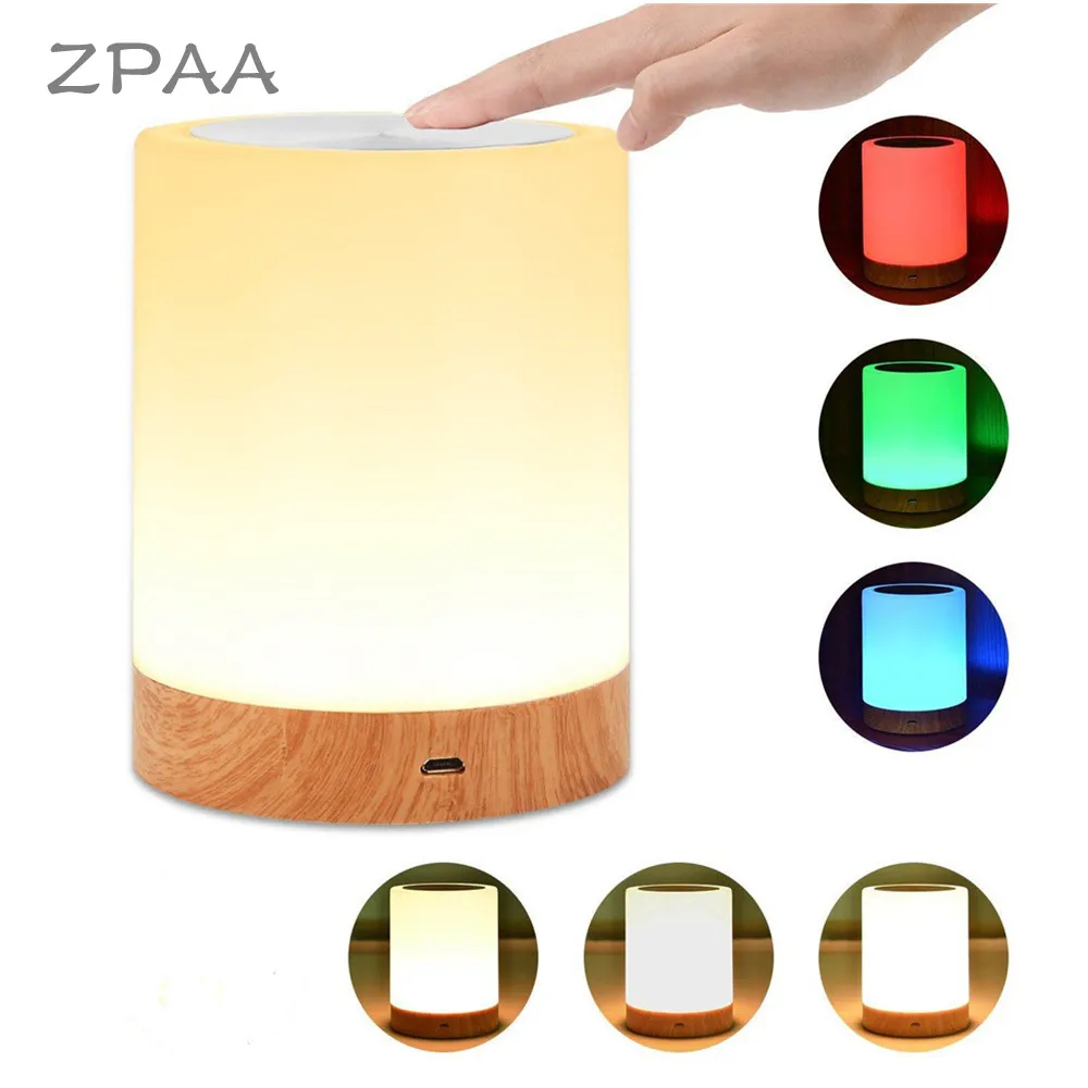 

LED Touch Table Lamp Nightlight USB Rechargeable Warm White Light RGB Colors Changeable Bedroom Living Room Night Lighting