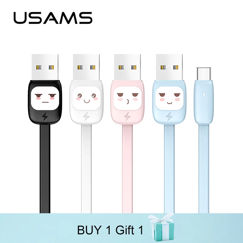 

Type C Cable for Samsung Galaxy S8 S9, USAMS Fast Charging Cable USB C Cable with LED light flat Type C to USB cable
