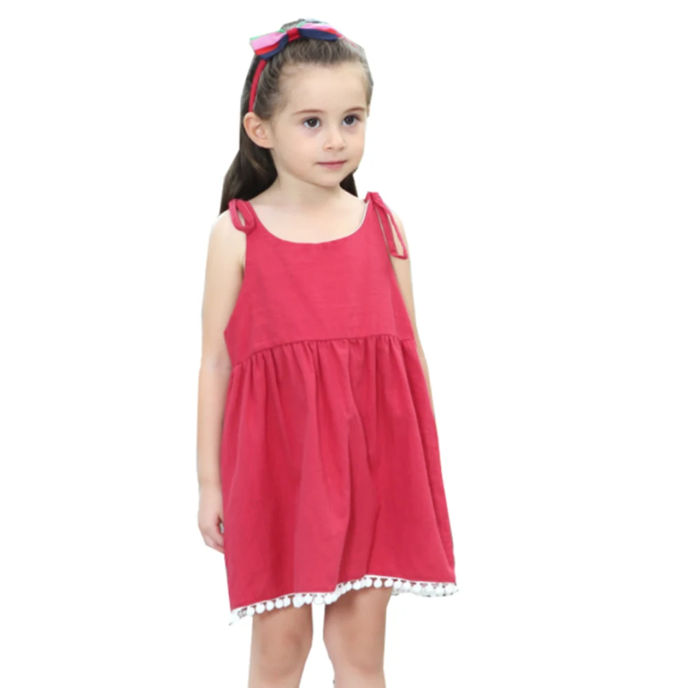 Baby Girls Dress Summer Cotton Soild Dresses 2018 New Wool Ball Pure