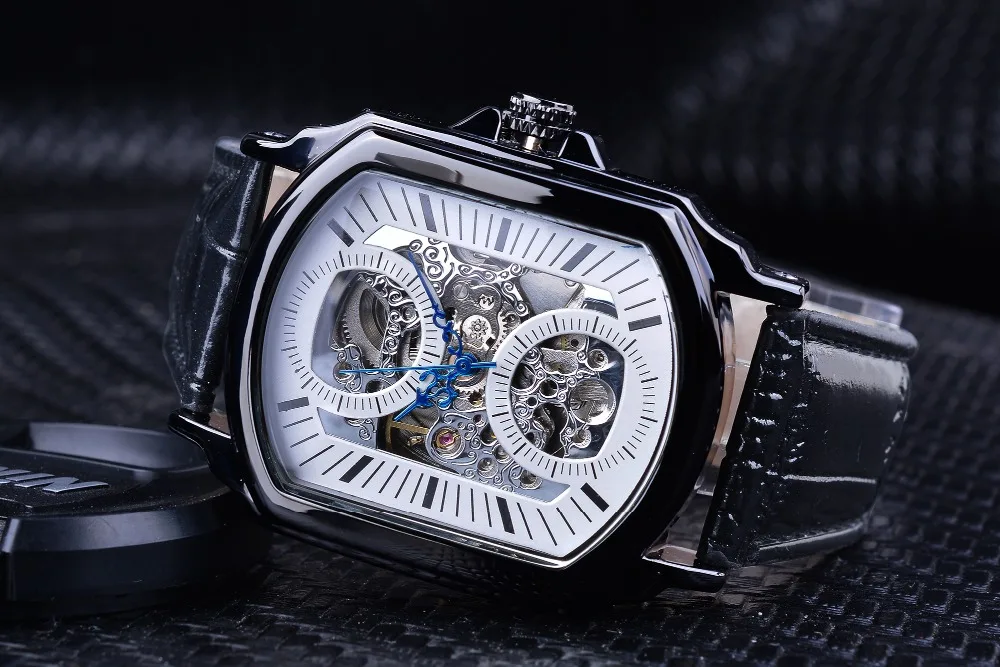Forsining Ретро Классический белый циферблат синие стрелки ажурные автоматические скелетные наручные часы Мужские механические часы лучший бренд класса люкс