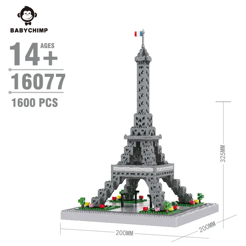 

1600pcs Hot Sale Diamond Mini Blocks Toy France Architecture Eiffel Tower 3D Model Enlighten Construction Bricks Collection Gift