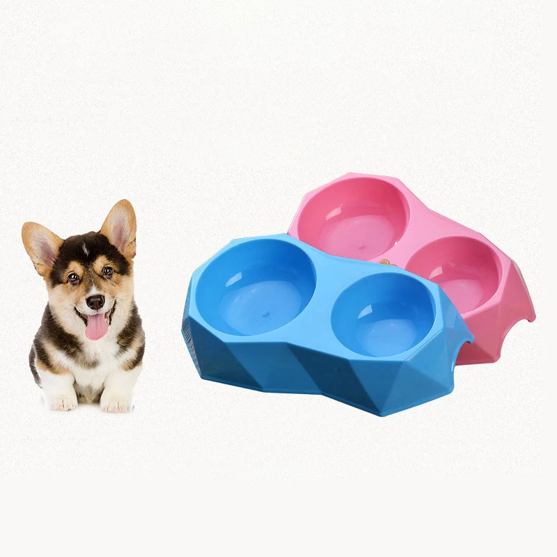 Pet Puppy Собака Кошка миска для воды или еды без скольжения подачи двойной Пластик Чаша дозатора цвет случайный алмаз форма