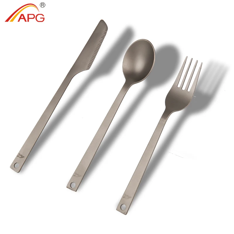 APG portátil 3 piezas Titanium cubiertos cuchillo tenedor cuchara Camping Picnic vajilla ligero 49g Kit de utensilios APG portátil 3 piezas Titanium cubiertos cuchillo tenedor cuchara Camping Picnic vajilla ligero 49g Kit de utensilios