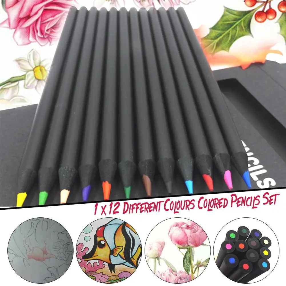 

12 Pcs/Set Valued Color Pencil Packaging 12 Different Colours Colored Pencils Kawaii School Black Wooden Pencils High Quality