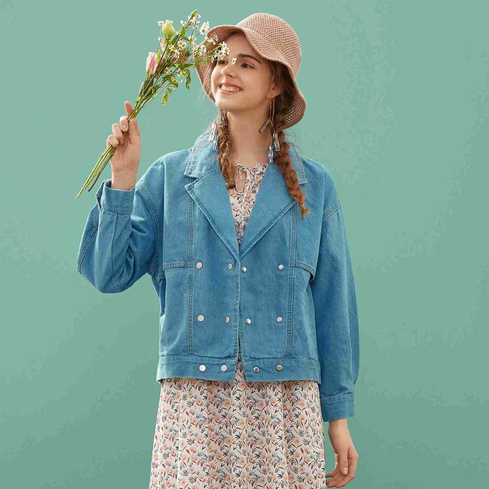 Very best  Metersbonwe Jean Jacket for Women Turn-down Collar Loose Blue Fashionable Women Coats Female Outwea