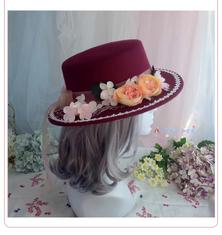 Оригинальная ручная Лолита Шляпа таблетки шляпа с камелиями английский сделать мертвых восстановление древних способов является многоцветная ткань кепки