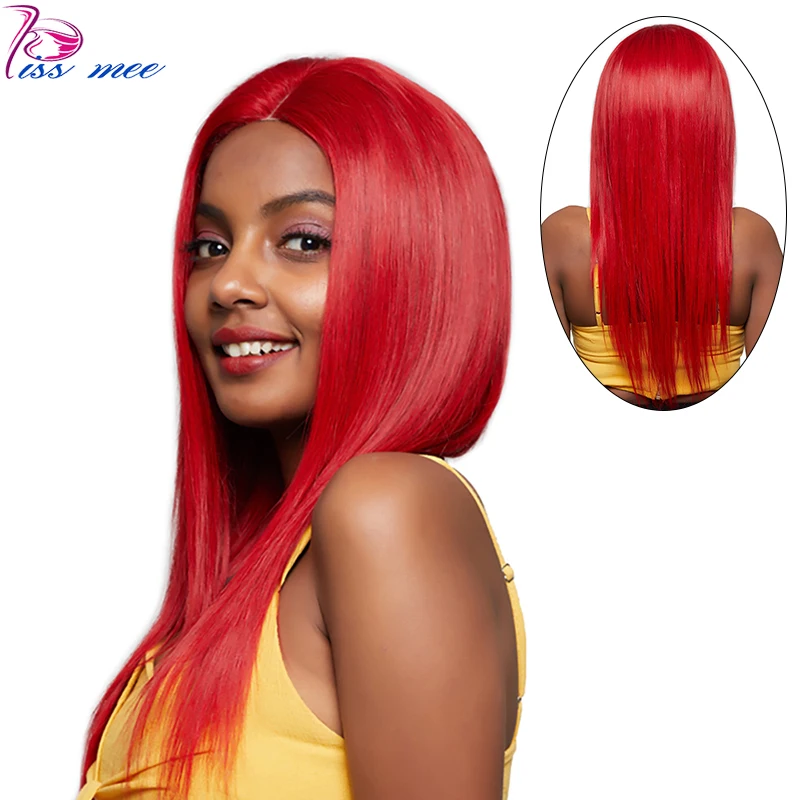 KISSMEE красный синтетические волосы на кружеве парик для черный для женщин прямые перуанские волосы 10-32 дюйм(ов) волосы remy бордовый
